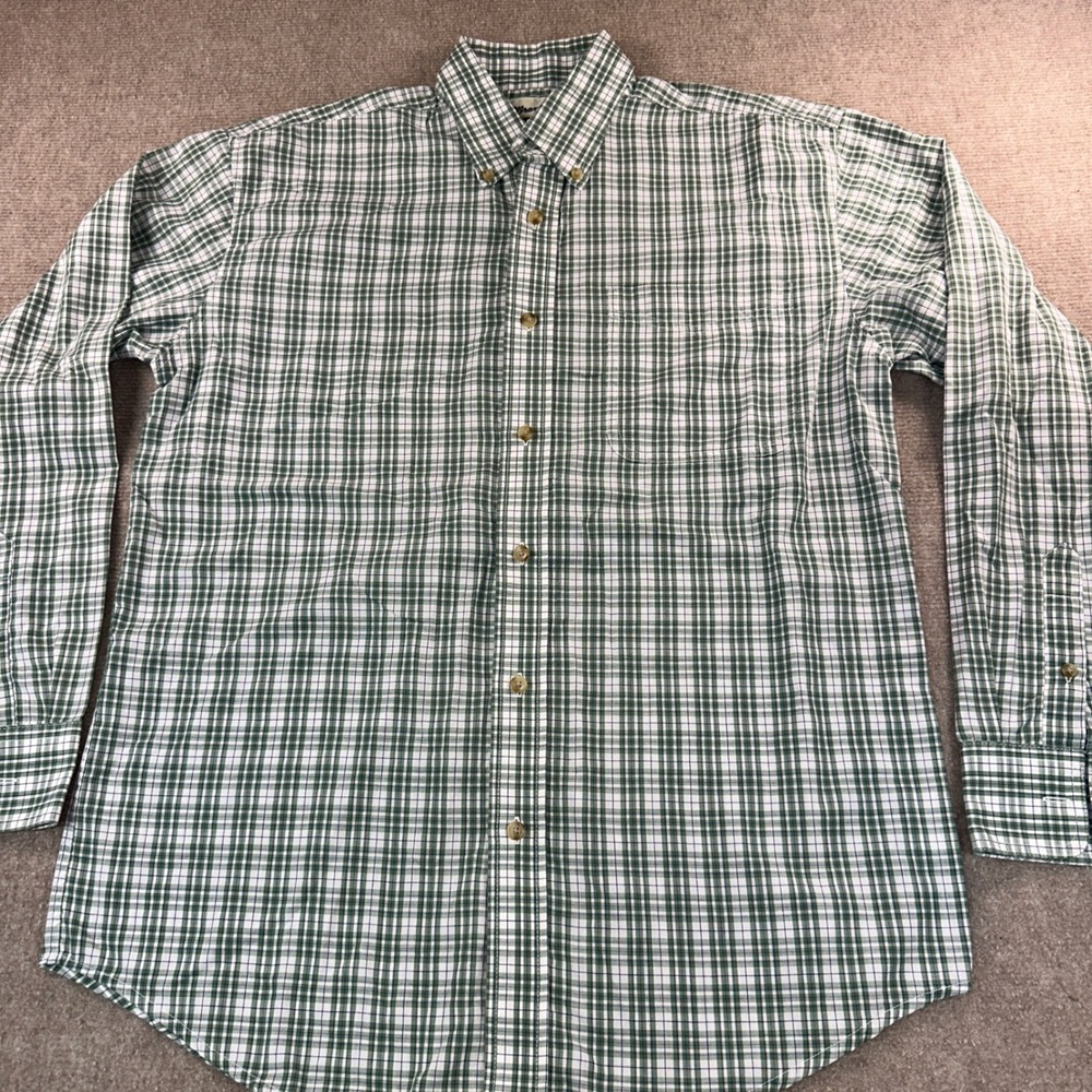 Wrangler Riata Mens Green White Plaid Long Sleeve Button Down Shirt Medium 6153